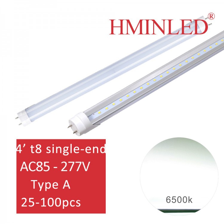 HMINLED 4FT LED T8 Ballast Bypass Type A Light Tube, 22W, Single-Ended Connection, 2400lm, T8 T10 T12