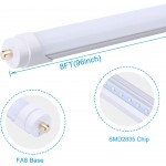 20 Pack T8/T10/T12 8FT LED Tube Light, Single Pin FA8 Base, 45W 5850LM 6000K Daylight White, Fluorescent Bulb (130W Equiv.), ETL Listed, Double-Ended Powered