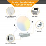 8 Inch 3CCT Ultra-Thin Dimmable LED Recessed Ceiling Light with Junction Box, 3000K 4000K 5000K Selectable,18W CRI 80+, Can-Killer Downlight