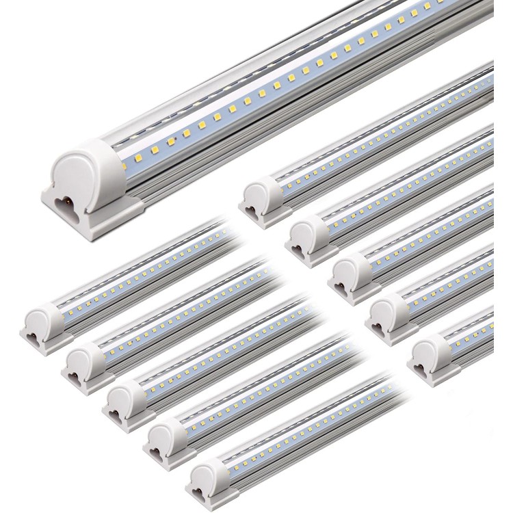 HMINLED LED Shop Light, 8FT 100W 13000LM 6000K, Daylight White, V Shape, Clear Cover, Hight Output, Linkable , T8 LED Tube Lights, for Garage 8 Foot with Plug