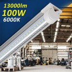 HMINLED LED Shop Light, 8FT 100W 13000LM 6000K, Daylight White, V Shape, Clear Cover, Hight Output, Linkable , T8 LED Tube Lights, for Garage 8 Foot with Plug