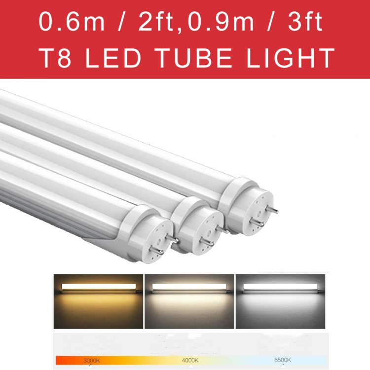 30-Pack T8 0.6m/2ft, 0.9m/3ft 3000K 4000K 6500K LED Tube Milky Clear